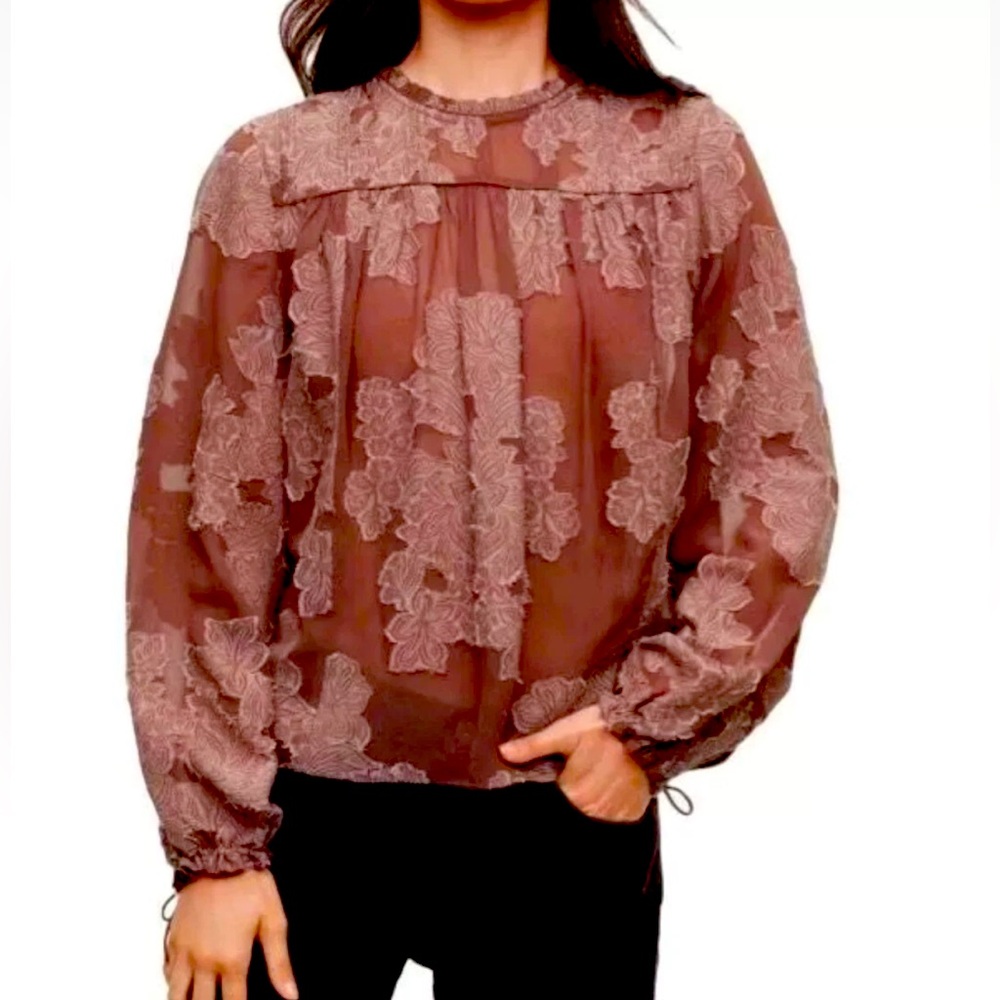 WILFRED | Aritzia Lourdes Floral Embroidered Long Sleeve  Mauve Blouse Size S - Picture 3 of 13